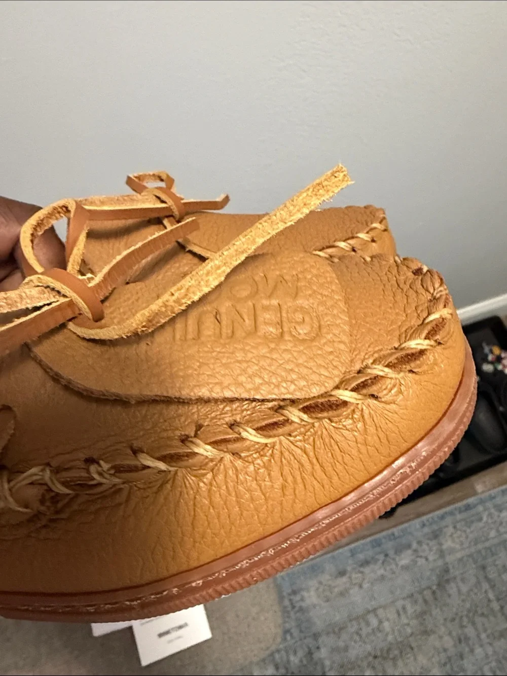 Minnetonka Tan Leather Moccasin Loafers with Bow Detail